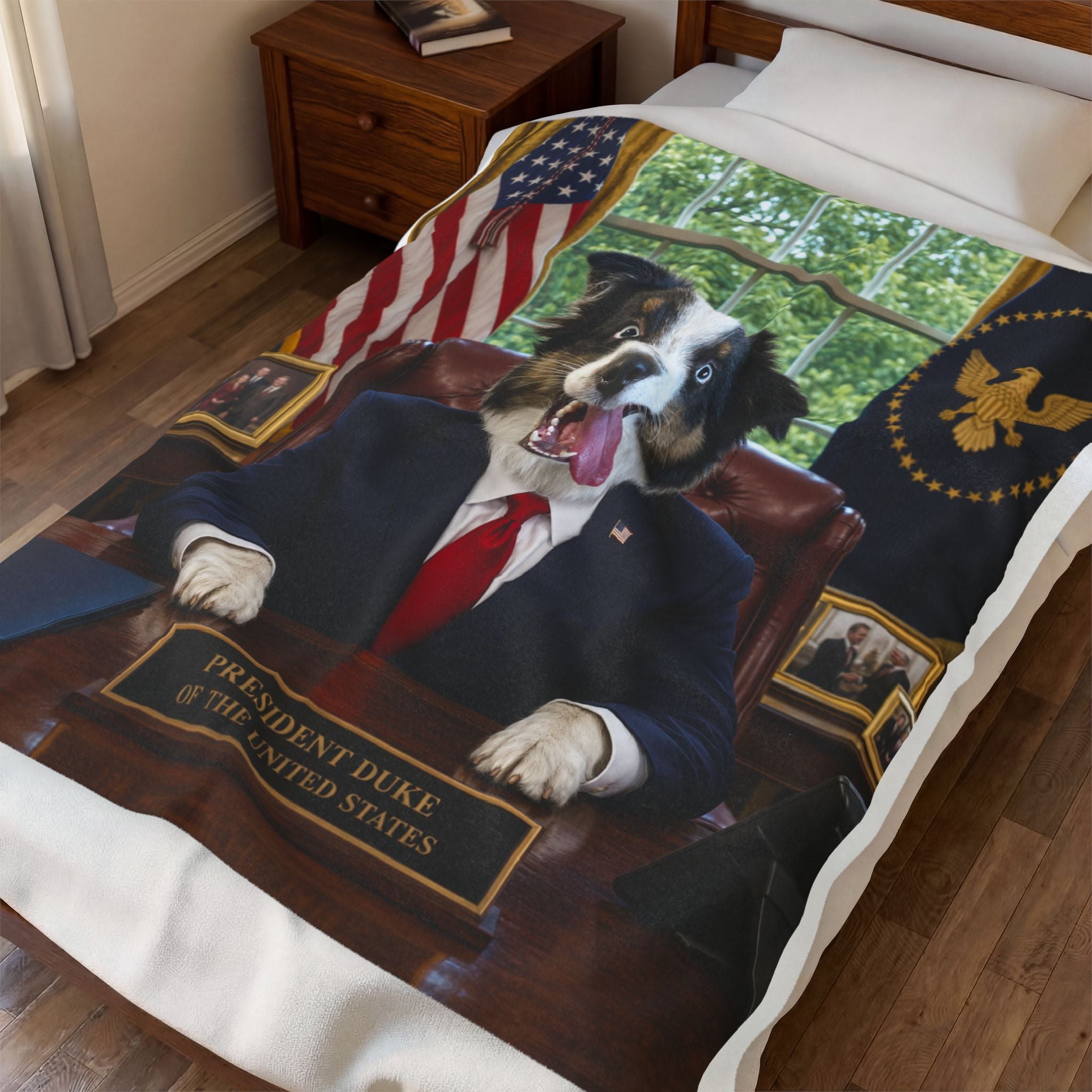 President Personalized Pet Blanket — Funny Oval Office Pet Velveteen Plush Throw, 3 Sizes