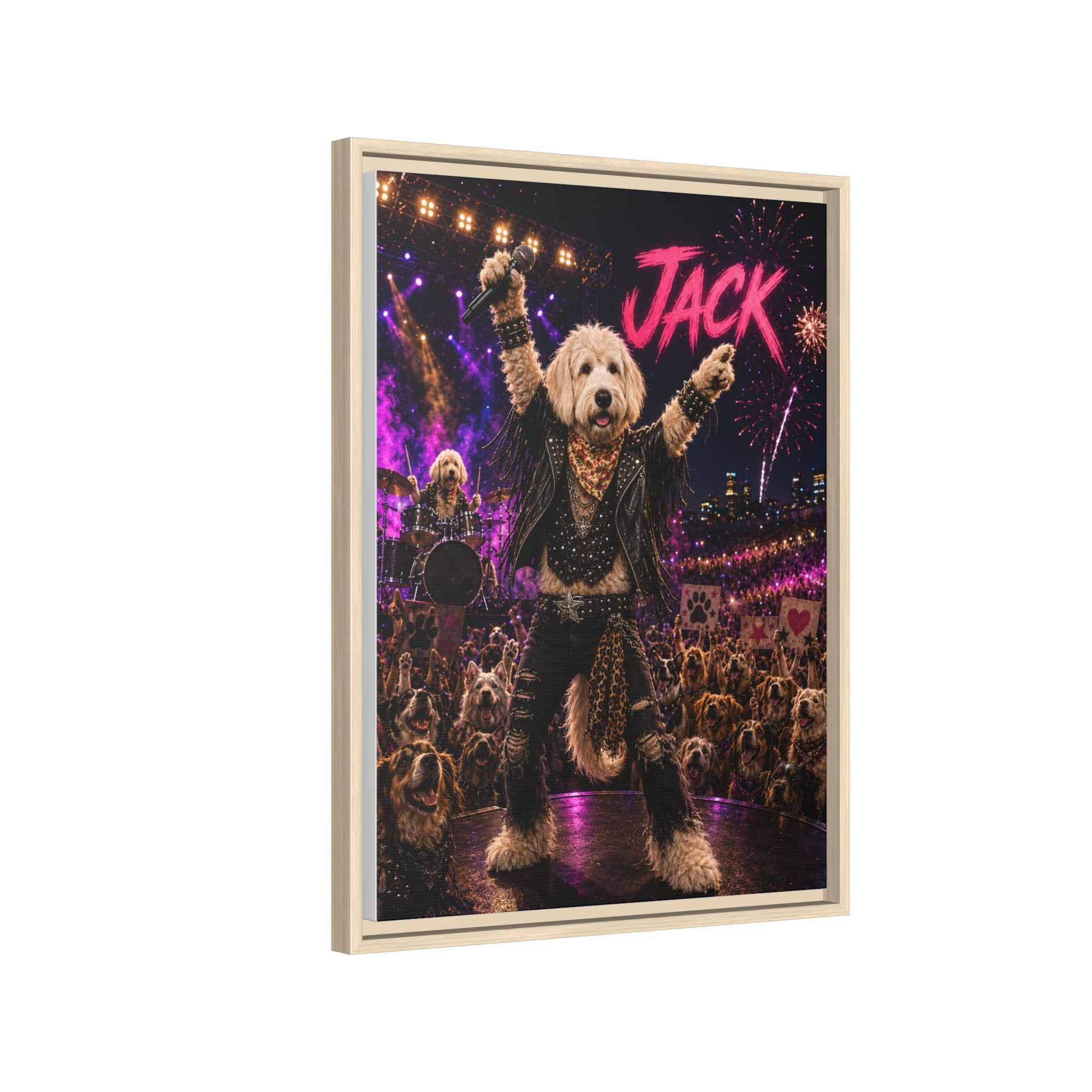 Rockstar Personalized Pet Framed Canvas — Custom Dog Portrait Framed Canvas Wall Art, Made to Order