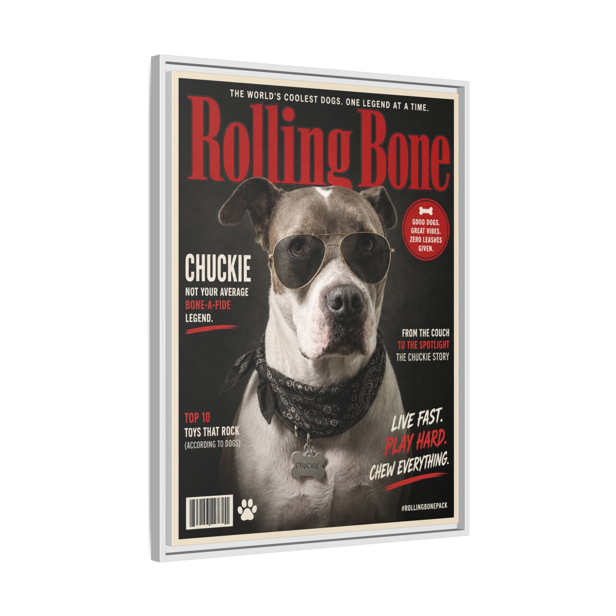 Rolling Bone Magazine Personalized Pet Framed Canvas — Custom Dog Portrait Framed Canvas Wall Art, Made to Order