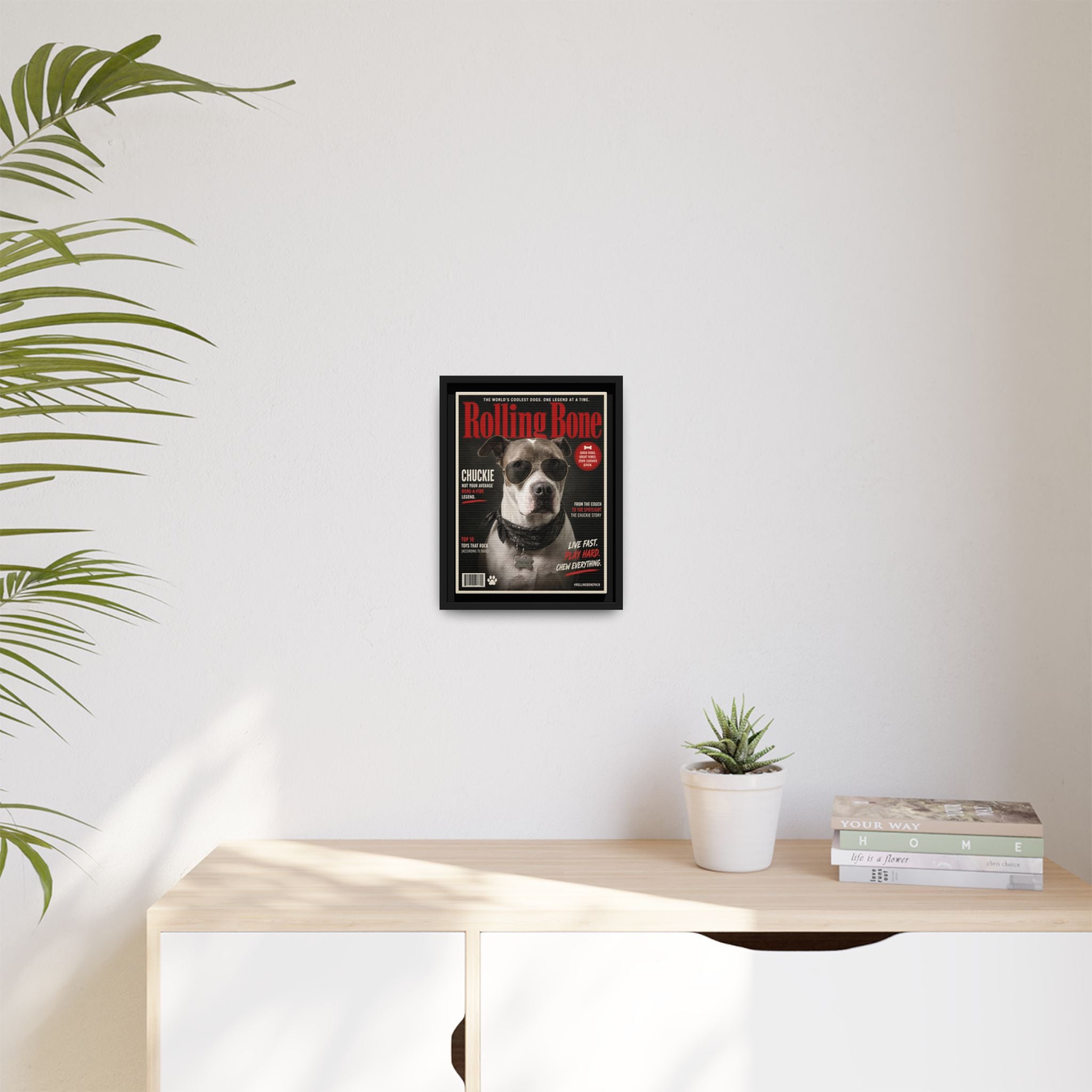 Rolling Bone Magazine Personalized Pet Framed Canvas — Custom Dog Portrait Framed Canvas Wall Art, Made to Order