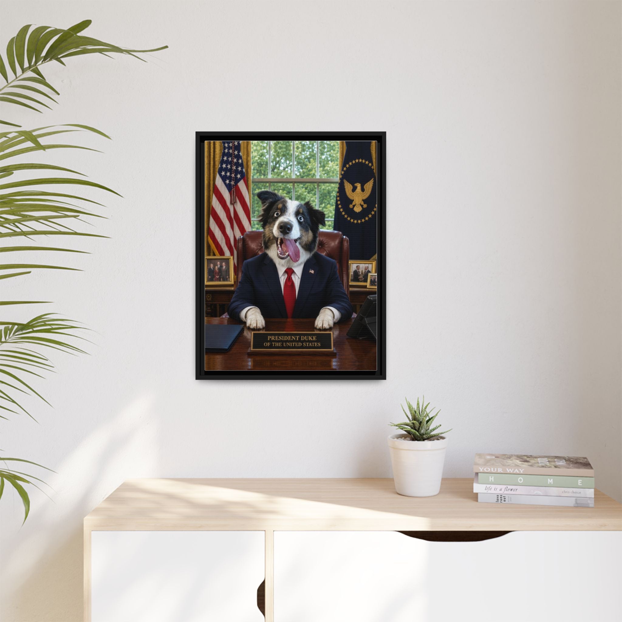 President Personalized Pet Framed Canvas — Custom Dog Portrait Framed Canvas Wall Art, Made to Order