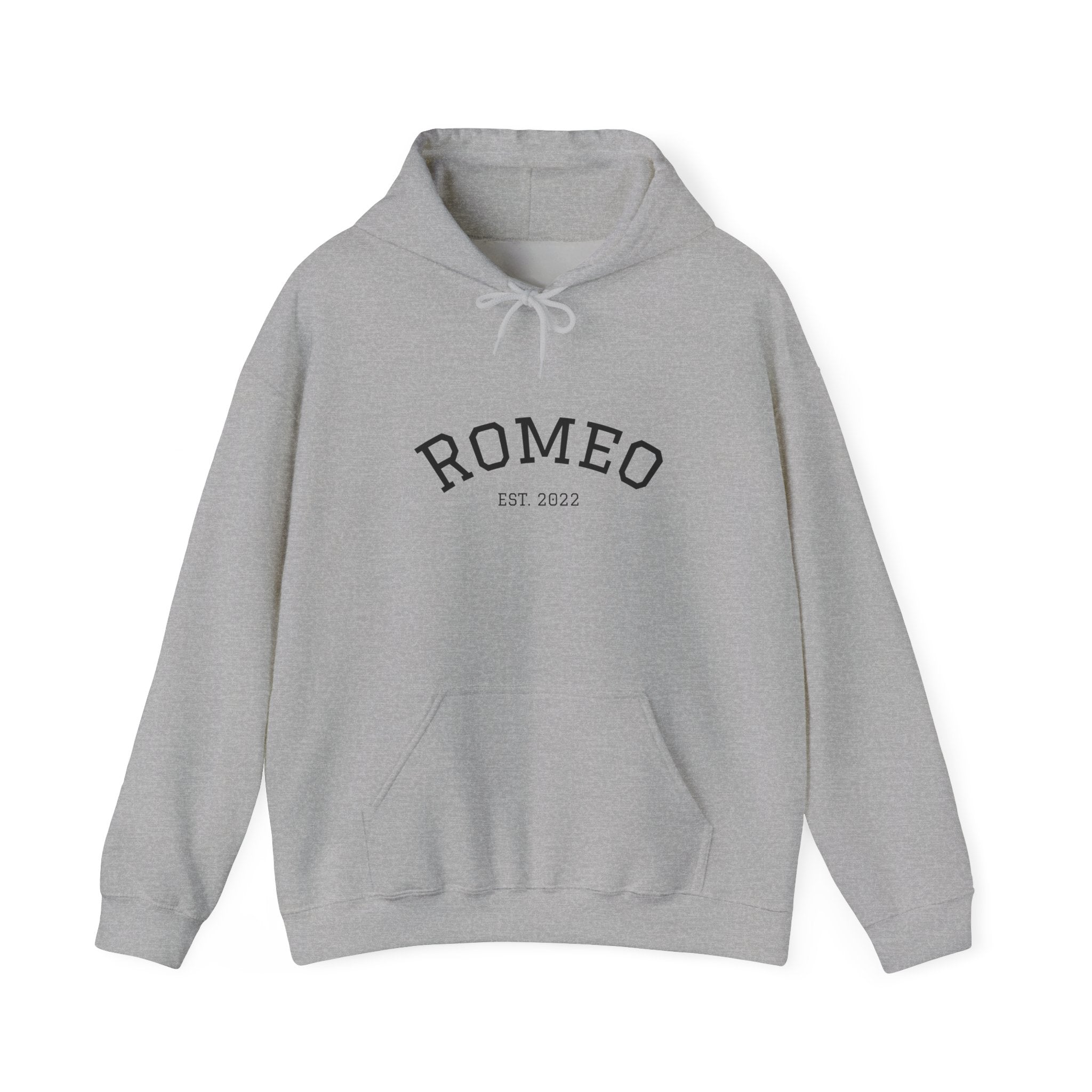 Romeo Personalized Dog Portrait Hoodie — "ROMEO" Front Text & Custom Back Pet Illustration