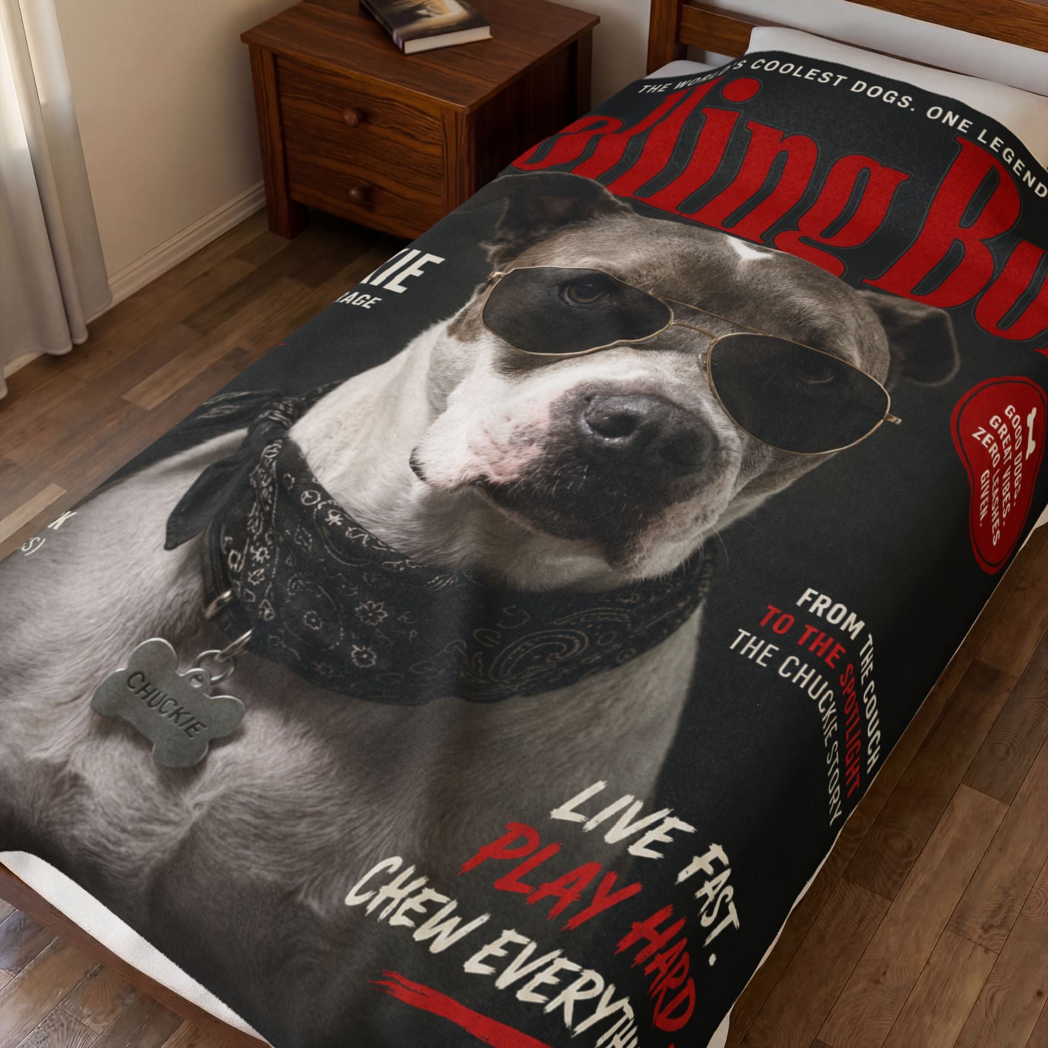 Rolling Bone Magazine Personalized Pet Blanket — Funny Cover Star Pet Velveteen Plush Throw, 3 Sizes