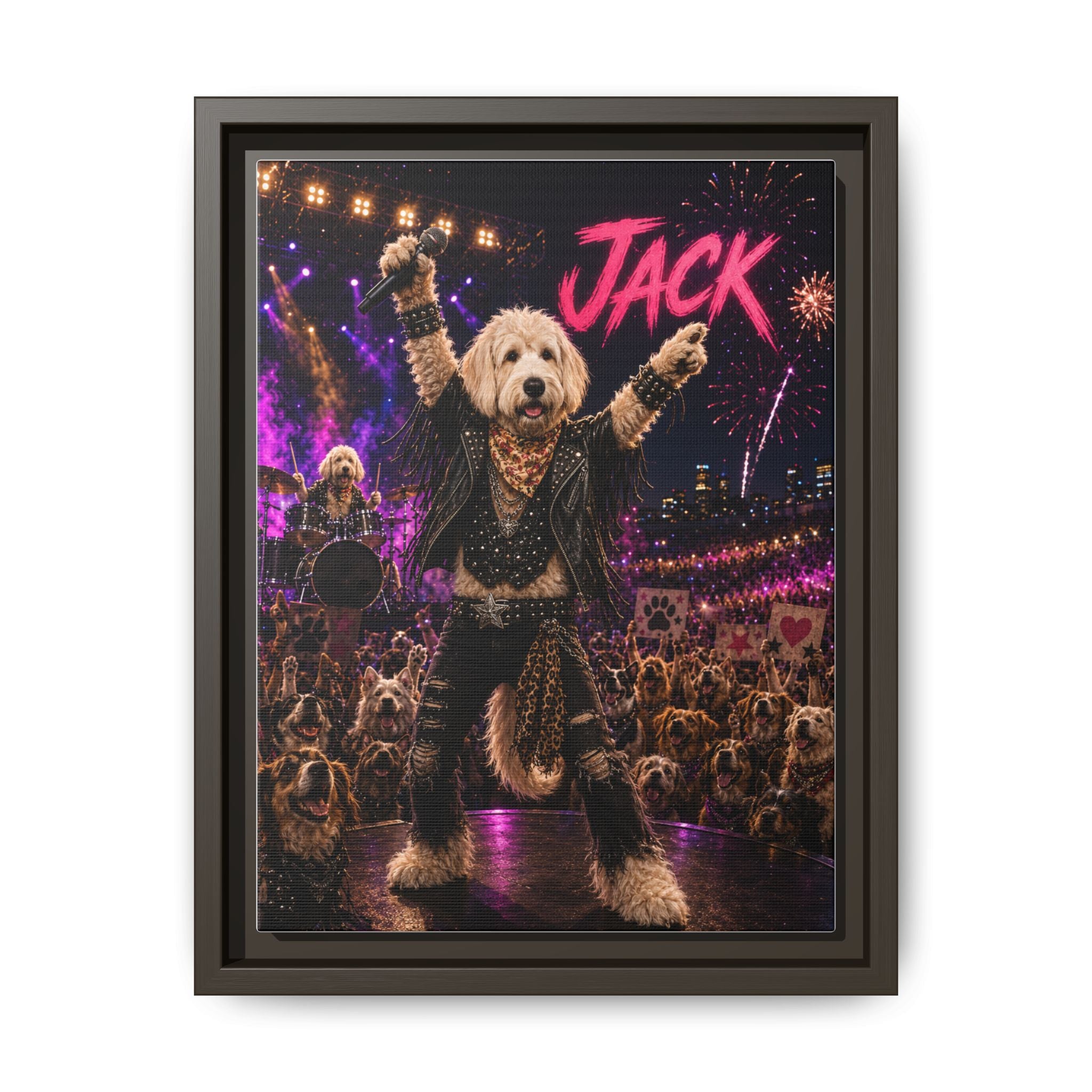 Rockstar Personalized Pet Framed Canvas — Custom Dog Portrait Framed Canvas Wall Art, Made to Order