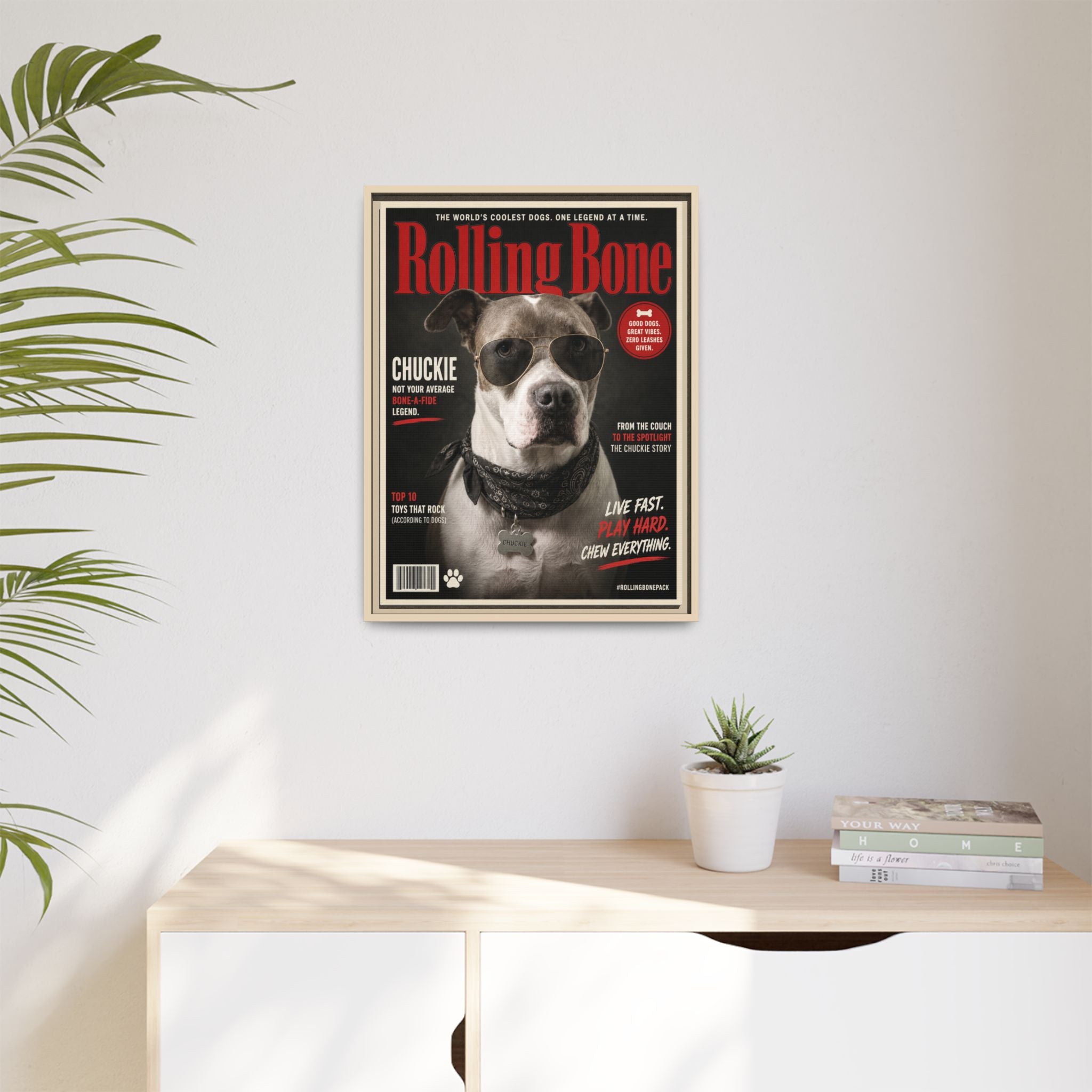 Rolling Bone Magazine Personalized Pet Framed Canvas — Custom Dog Portrait Framed Canvas Wall Art, Made to Order