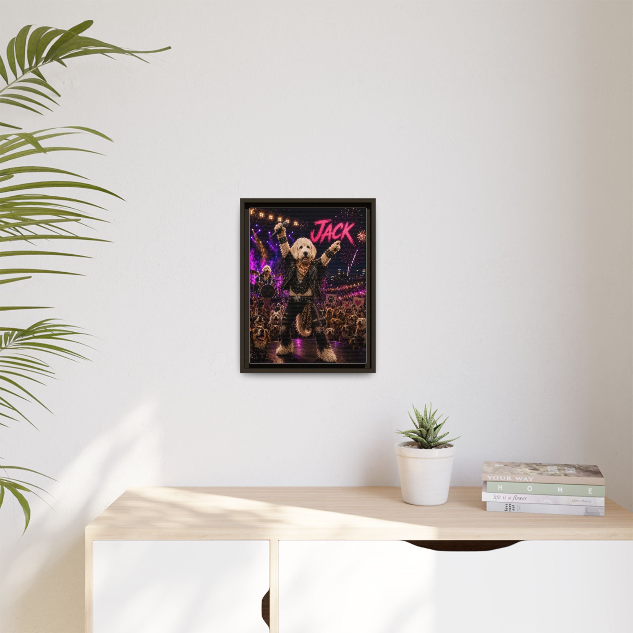 Rockstar Personalized Pet Framed Canvas — Custom Dog Portrait Framed Canvas Wall Art, Made to Order