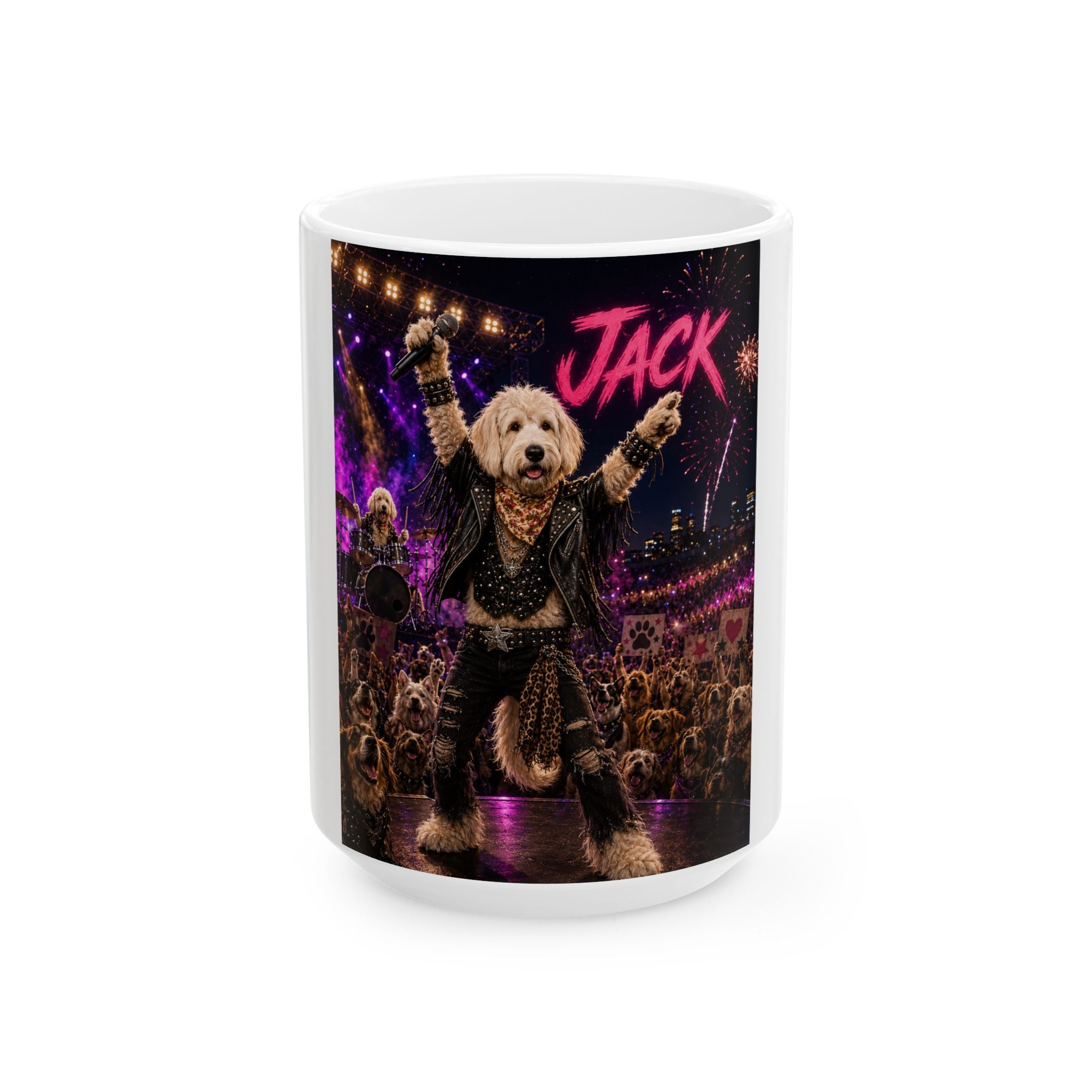 Rockstar Dog Personalized Ceramic Mug — Funny Concert Pet Coffee Cup, 11oz & 15oz