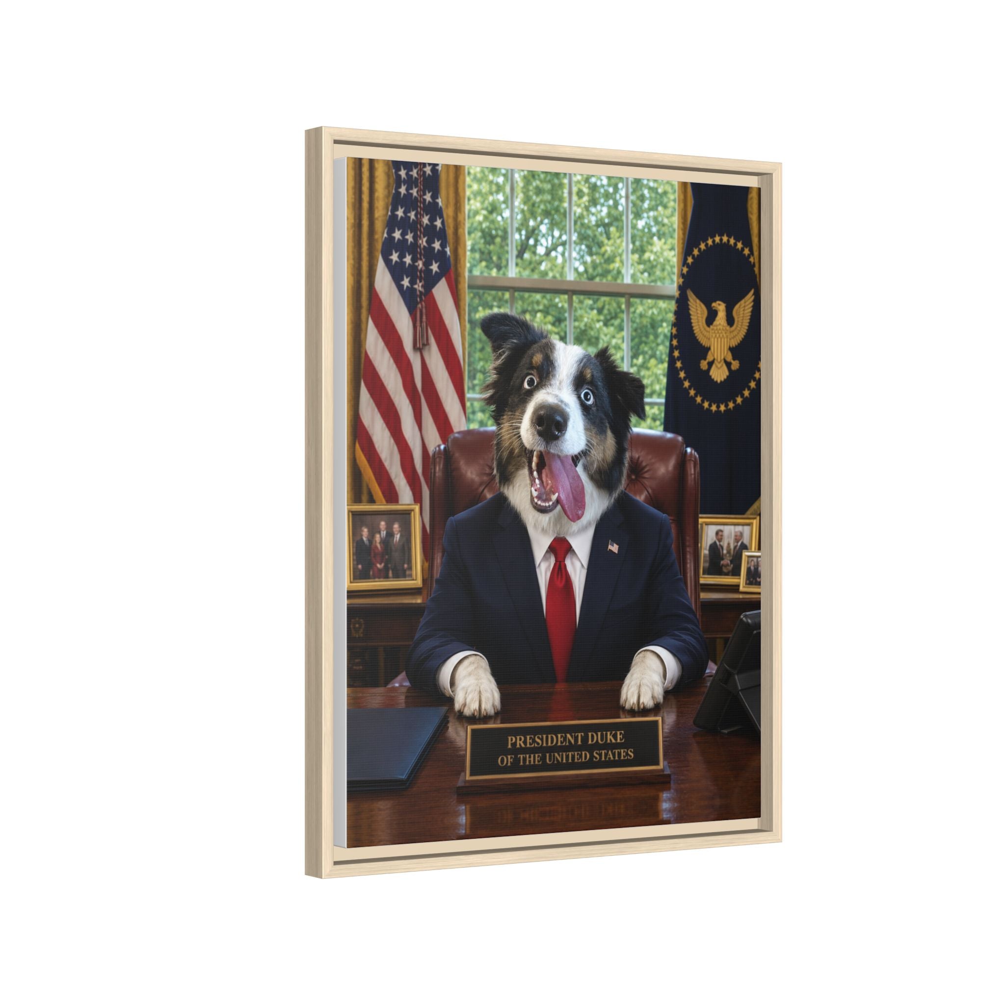 President Personalized Pet Framed Canvas — Custom Dog Portrait Framed Canvas Wall Art, Made to Order