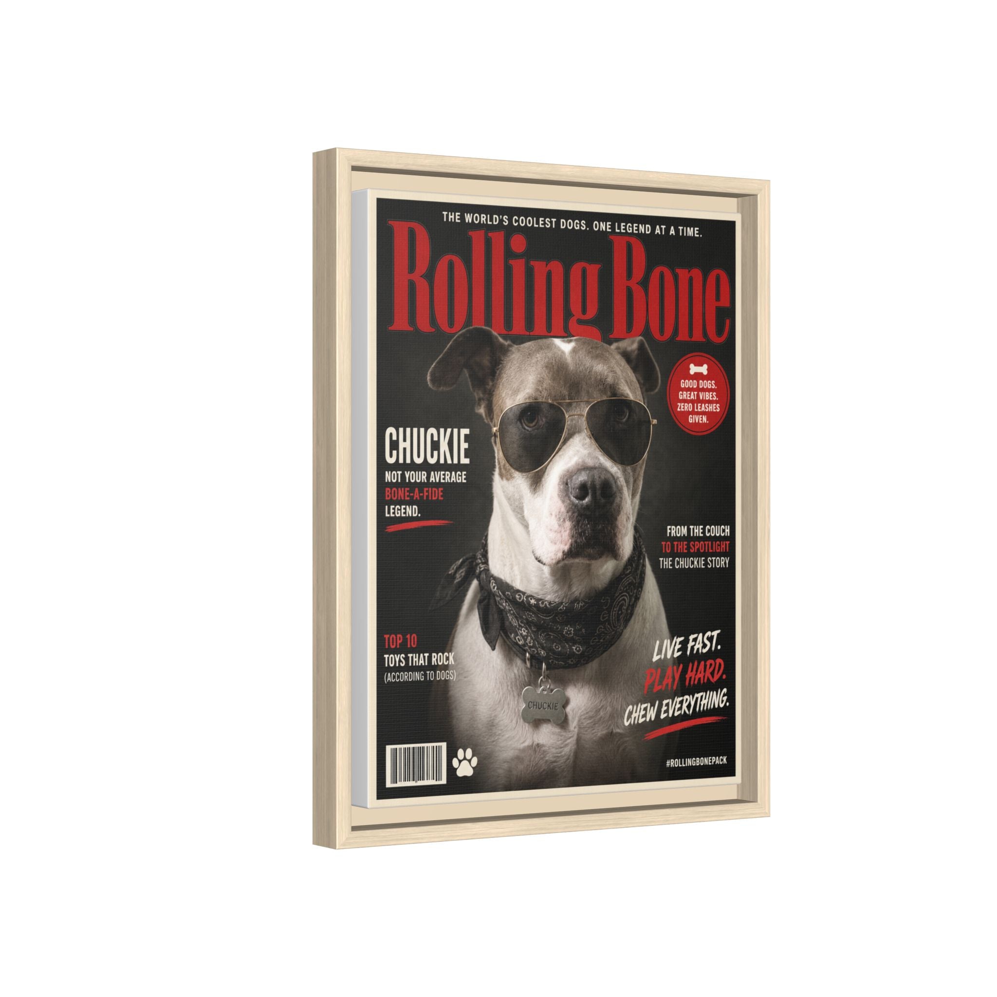 Rolling Bone Magazine Personalized Pet Framed Canvas — Custom Dog Portrait Framed Canvas Wall Art, Made to Order