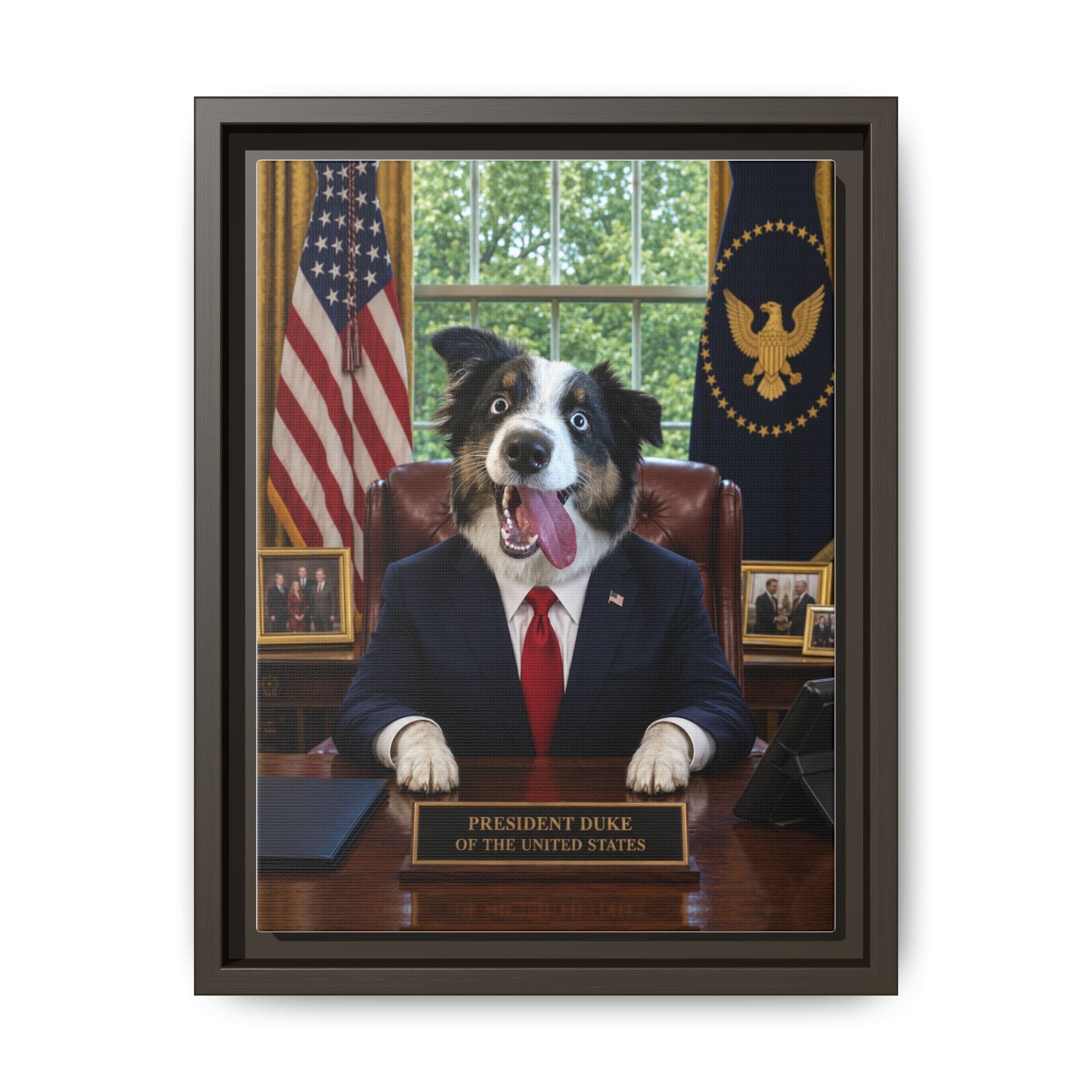 President Personalized Pet Framed Canvas — Custom Dog Portrait Framed Canvas Wall Art, Made to Order