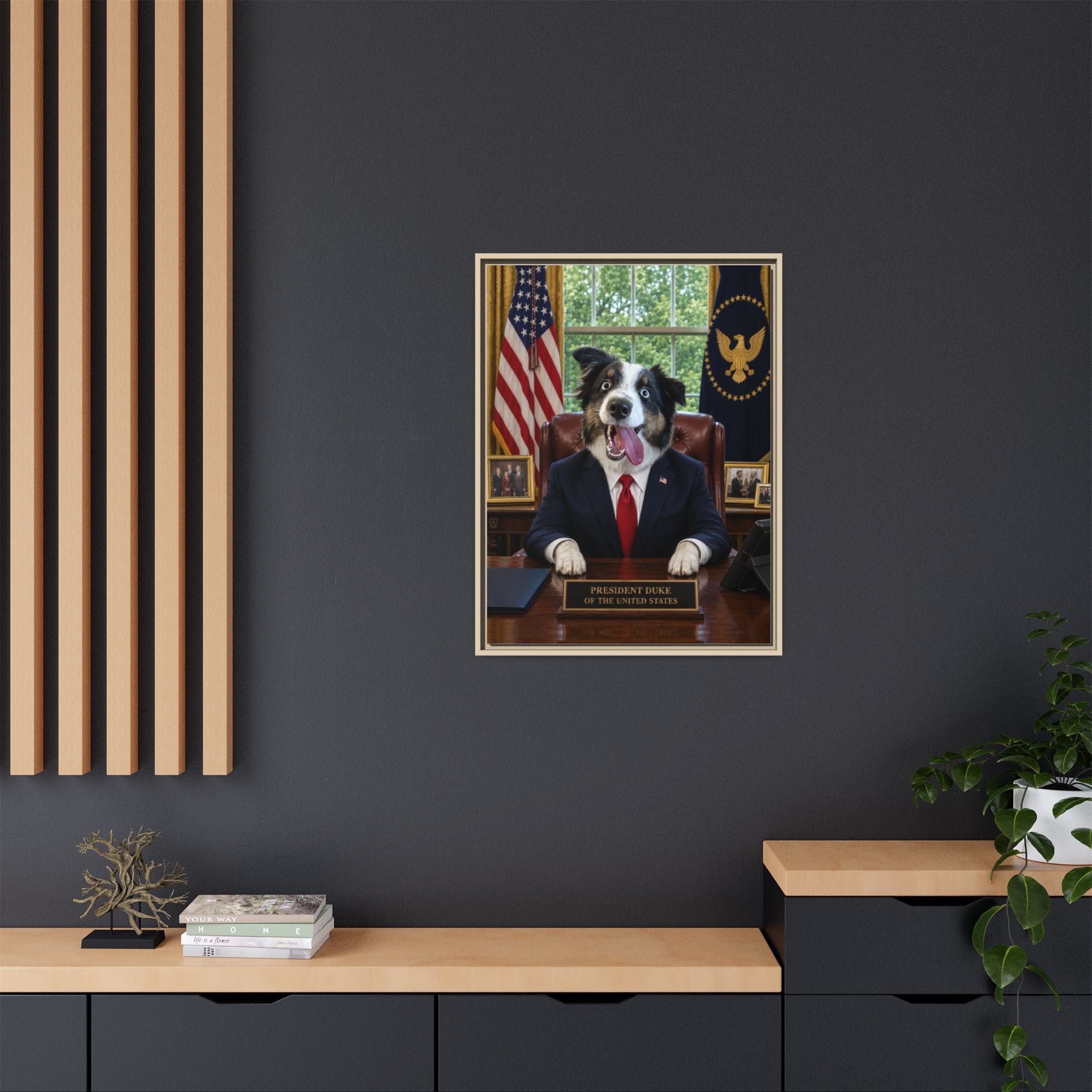 President Personalized Pet Framed Canvas — Custom Dog Portrait Framed Canvas Wall Art, Made to Order