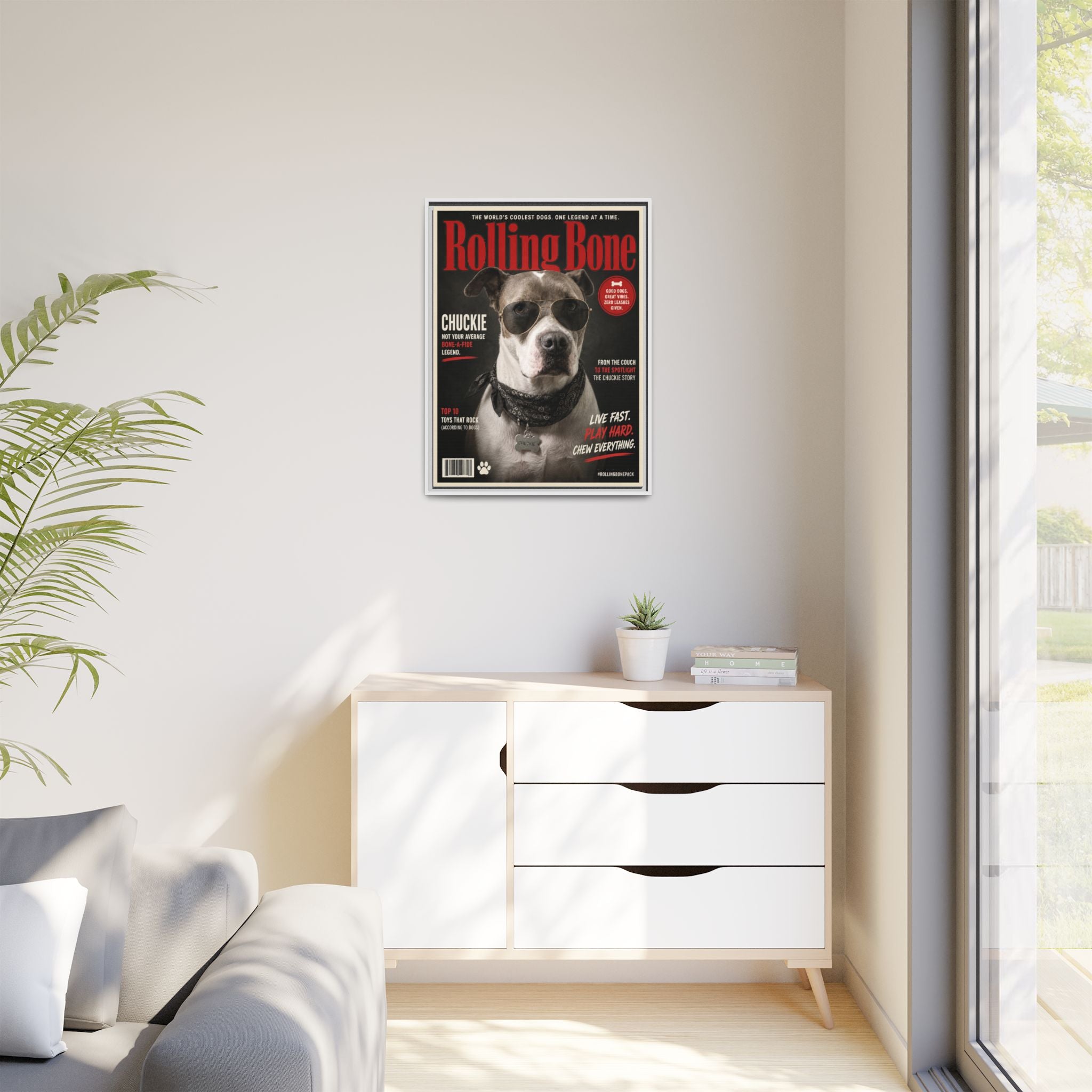 Rolling Bone Magazine Personalized Pet Framed Canvas — Custom Dog Portrait Framed Canvas Wall Art, Made to Order