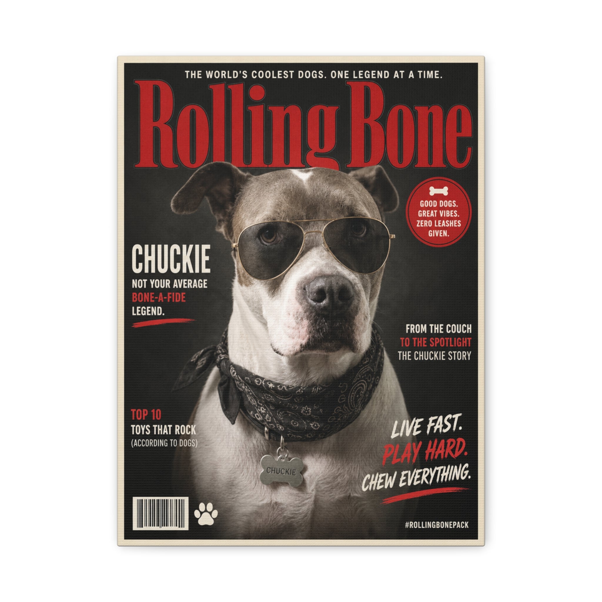 Rolling Bone Magazine Personalized Pet Canvas — Custom Dog Portrait Stretched Canvas Wall Art, Made to Order
