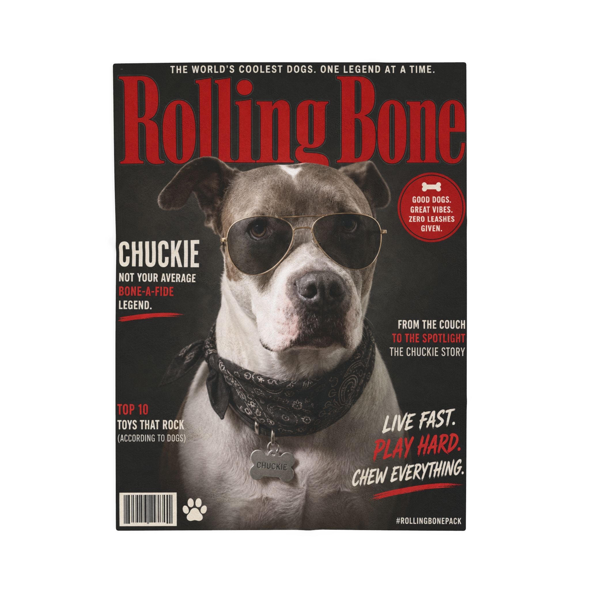 Rolling Bone Magazine Personalized Pet Blanket — Funny Cover Star Pet Velveteen Plush Throw, 3 Sizes