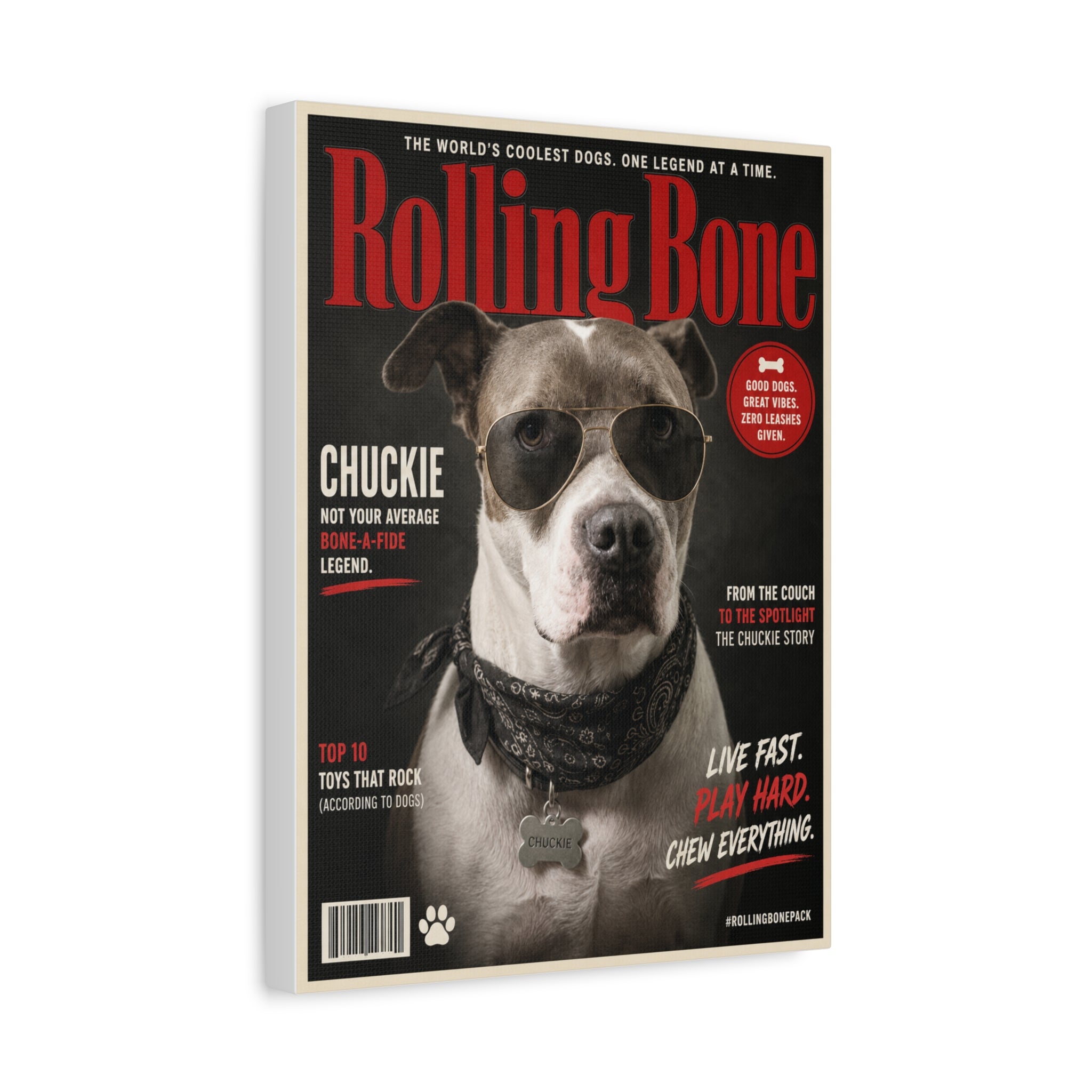 Rolling Bone Magazine Personalized Pet Canvas — Custom Dog Portrait Stretched Canvas Wall Art, Made to Order