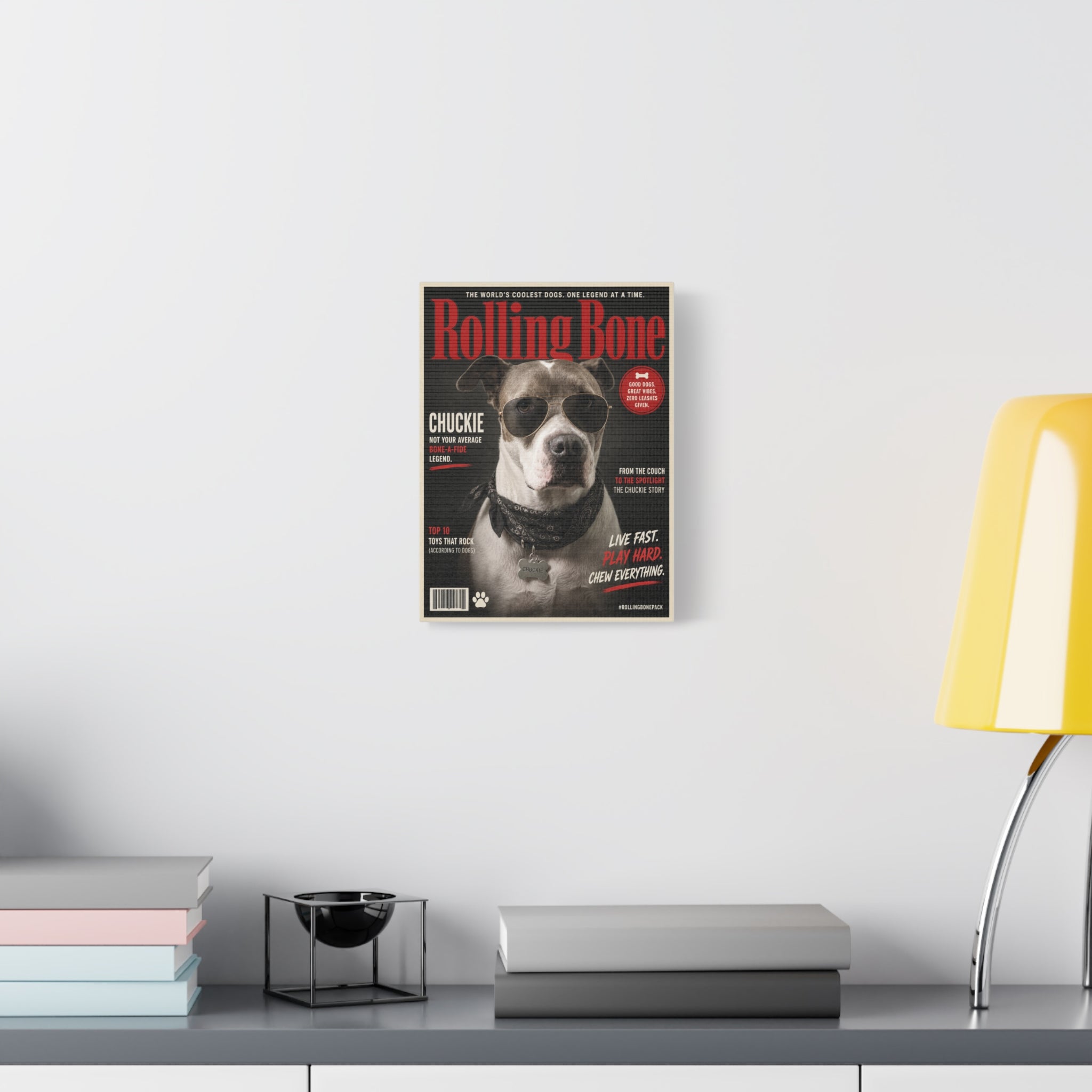 Rolling Bone Magazine Personalized Pet Canvas — Custom Dog Portrait Stretched Canvas Wall Art, Made to Order