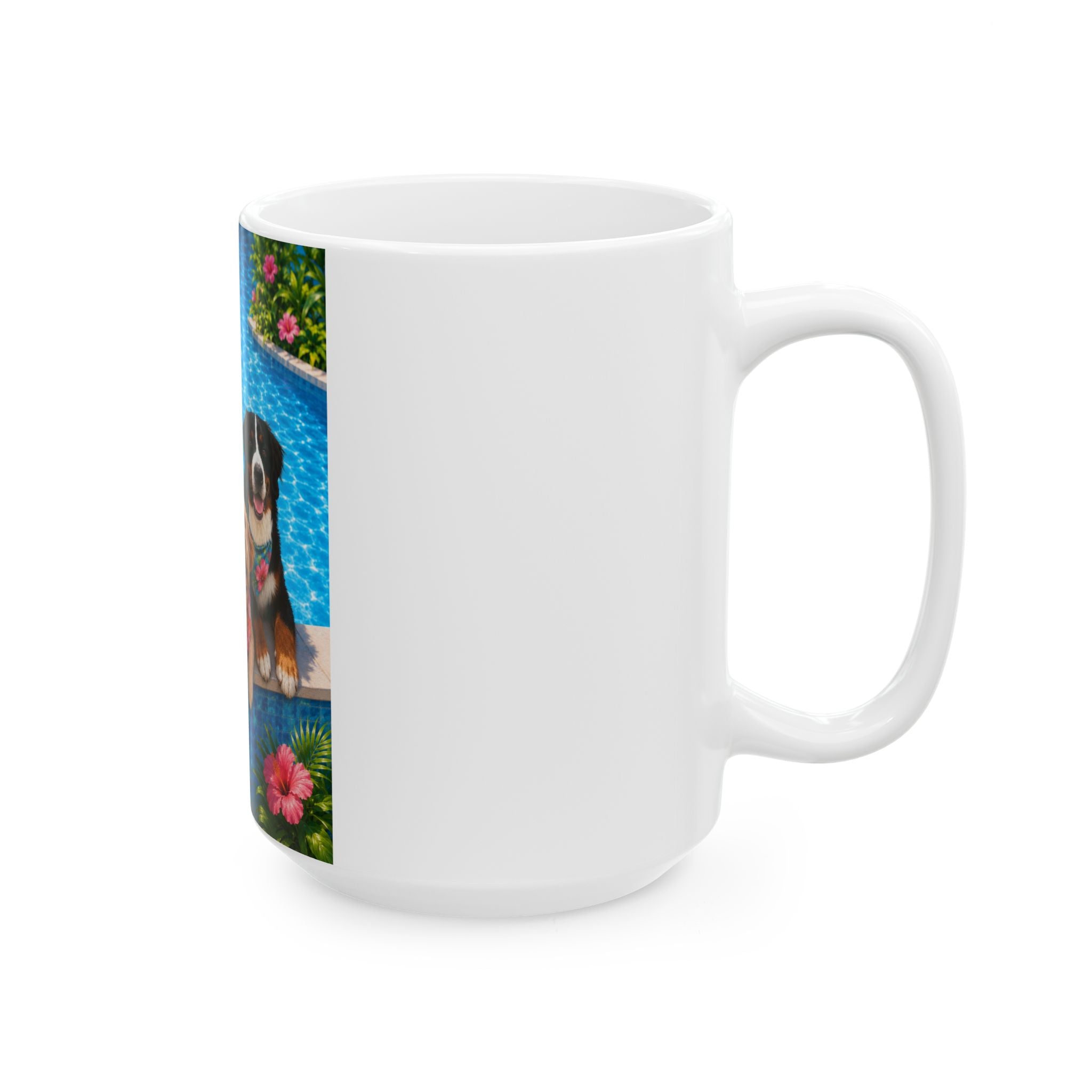 Pool Pawty Personalized Pet Ceramic Mug — Custom Tropical Portrait Coffee Cup, 11oz & 15oz