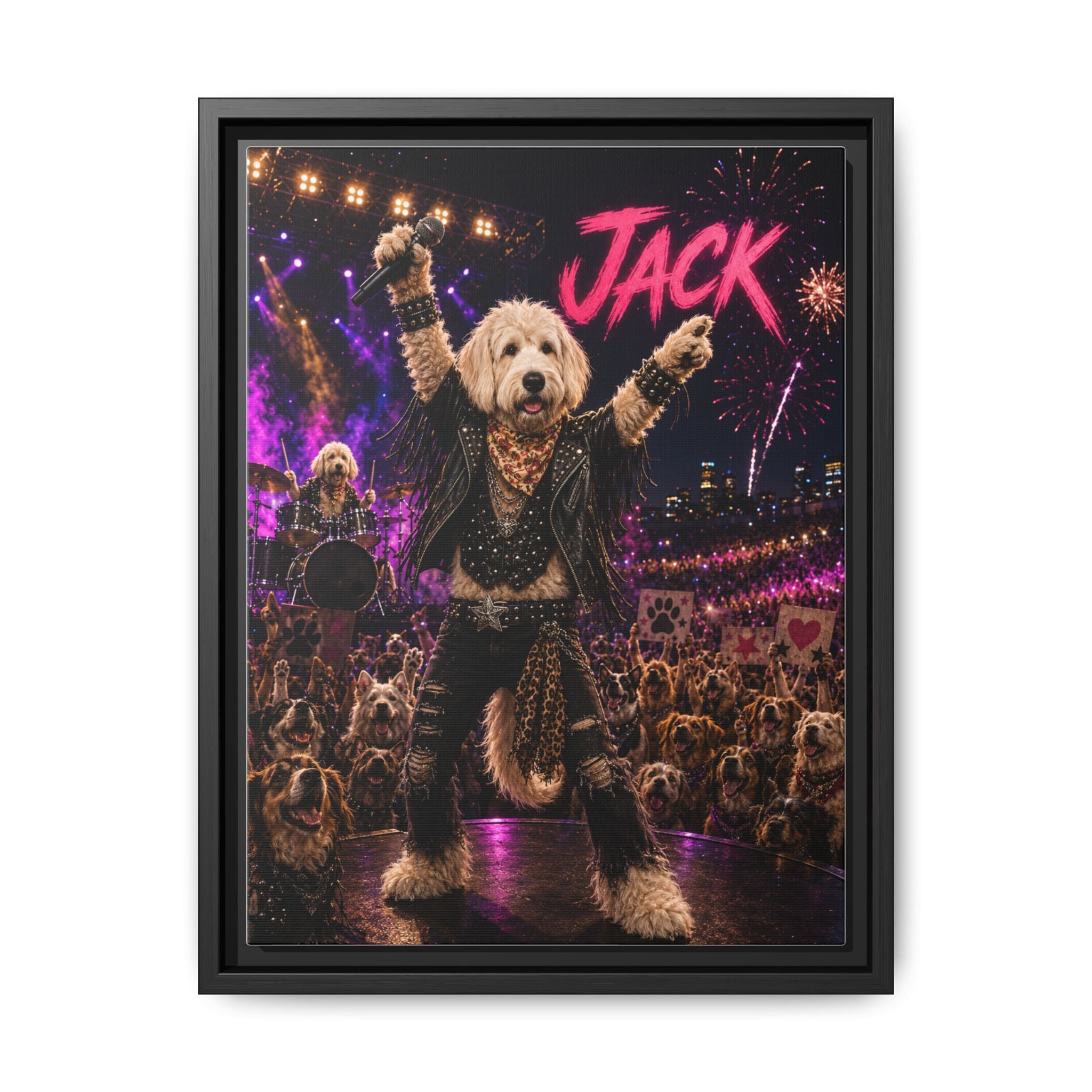 Rockstar Personalized Pet Framed Canvas — Custom Dog Portrait Framed Canvas Wall Art, Made to Order