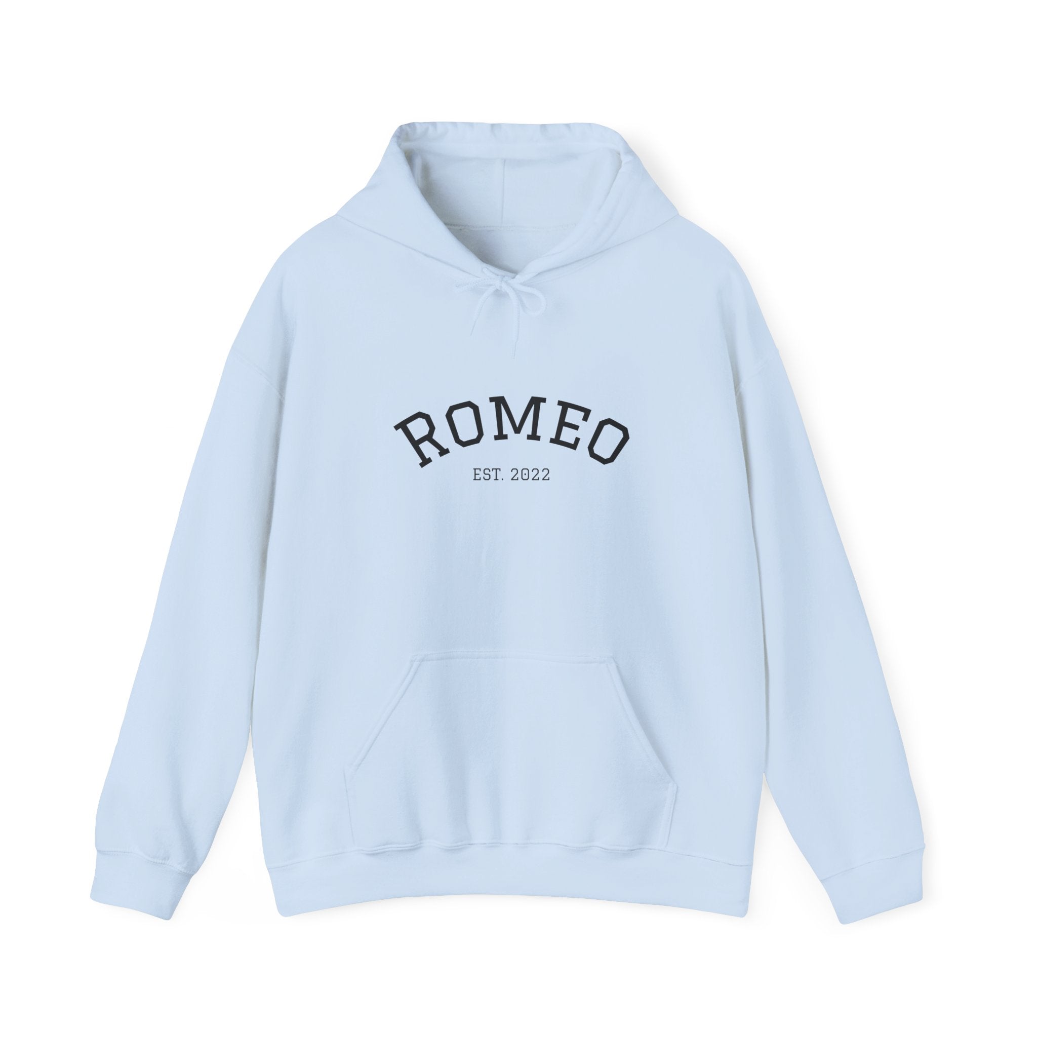 Romeo Personalized Dog Portrait Hoodie — "ROMEO" Front Text & Custom Back Pet Illustration