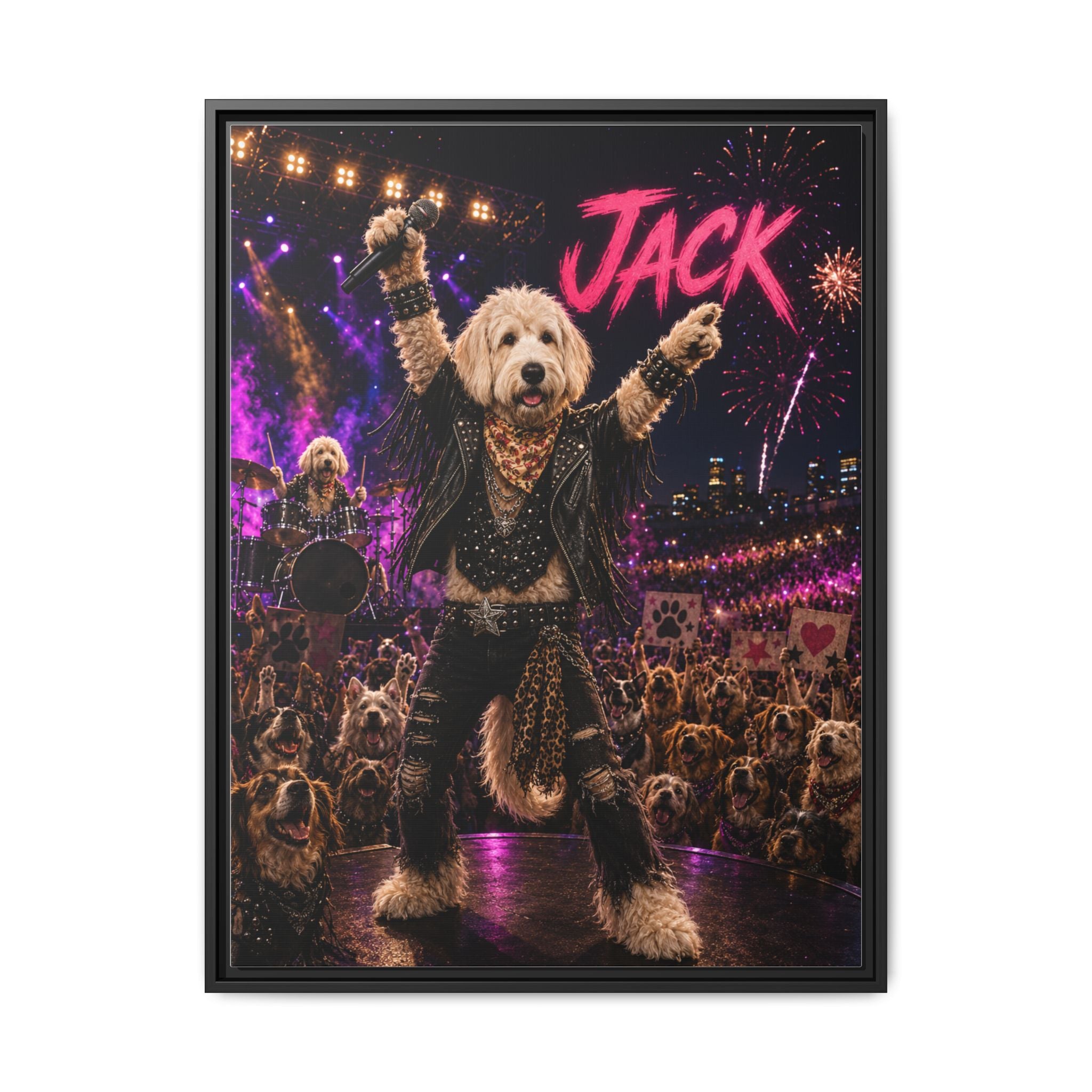 Rockstar Personalized Pet Framed Canvas — Custom Dog Portrait Framed Canvas Wall Art, Made to Order