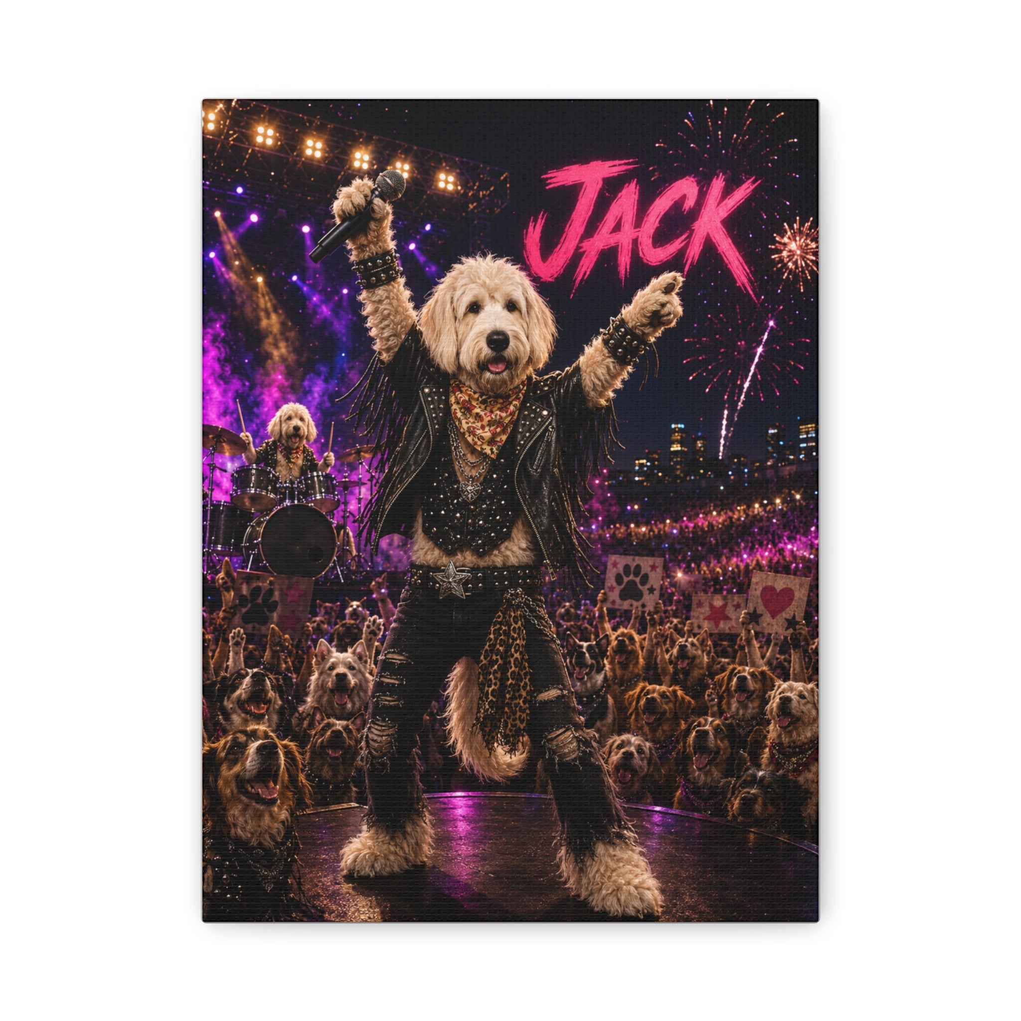 Rockstar Personalized Pet Canvas — Custom Dog Portrait Stretched Canvas Wall Art, Made to Order