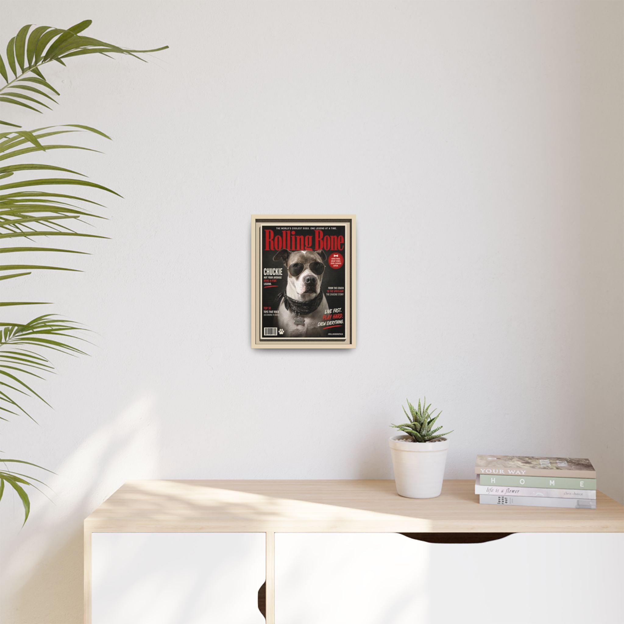 Rolling Bone Magazine Personalized Pet Framed Canvas — Custom Dog Portrait Framed Canvas Wall Art, Made to Order