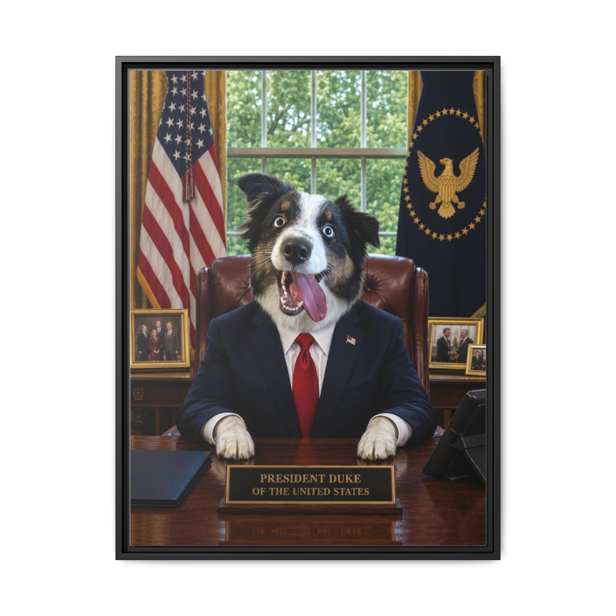 President Personalized Pet Framed Canvas — Custom Dog Portrait Framed Canvas Wall Art, Made to Order