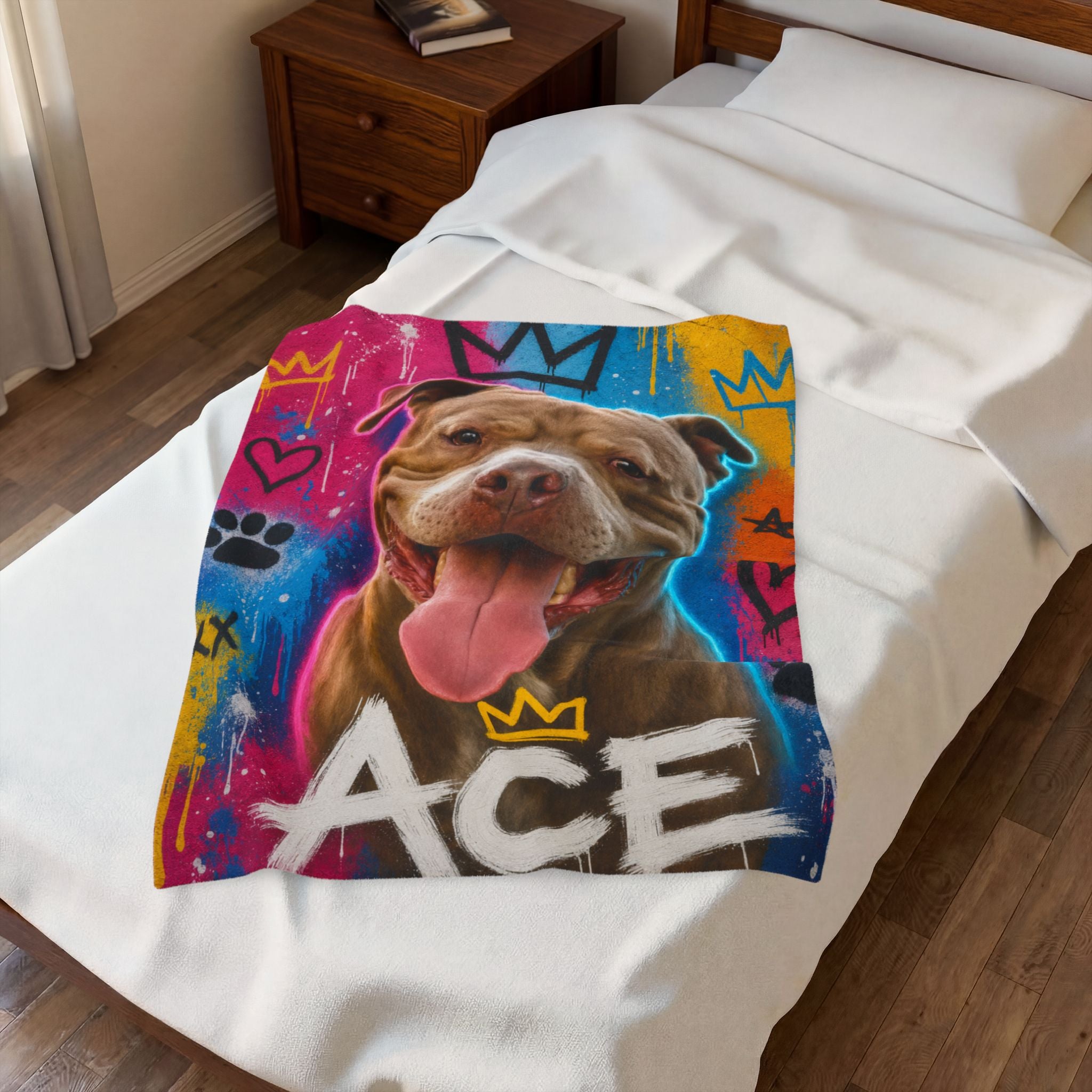 Street Art Personalized Pet Blanket — Custom Graffiti Portrait Velveteen Plush Throw, 3 Sizes