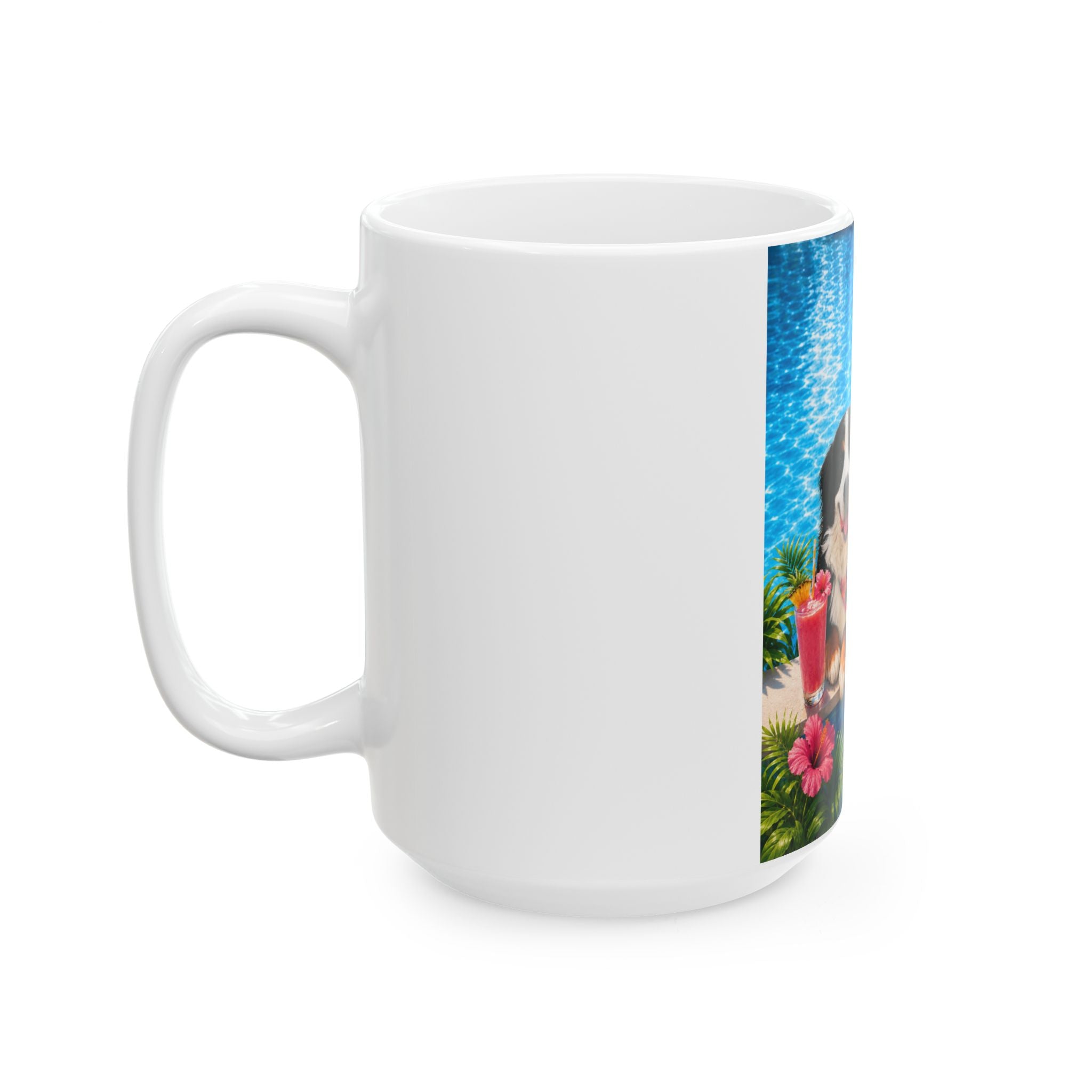 Pool Pawty Personalized Pet Ceramic Mug — Custom Tropical Portrait Coffee Cup, 11oz & 15oz