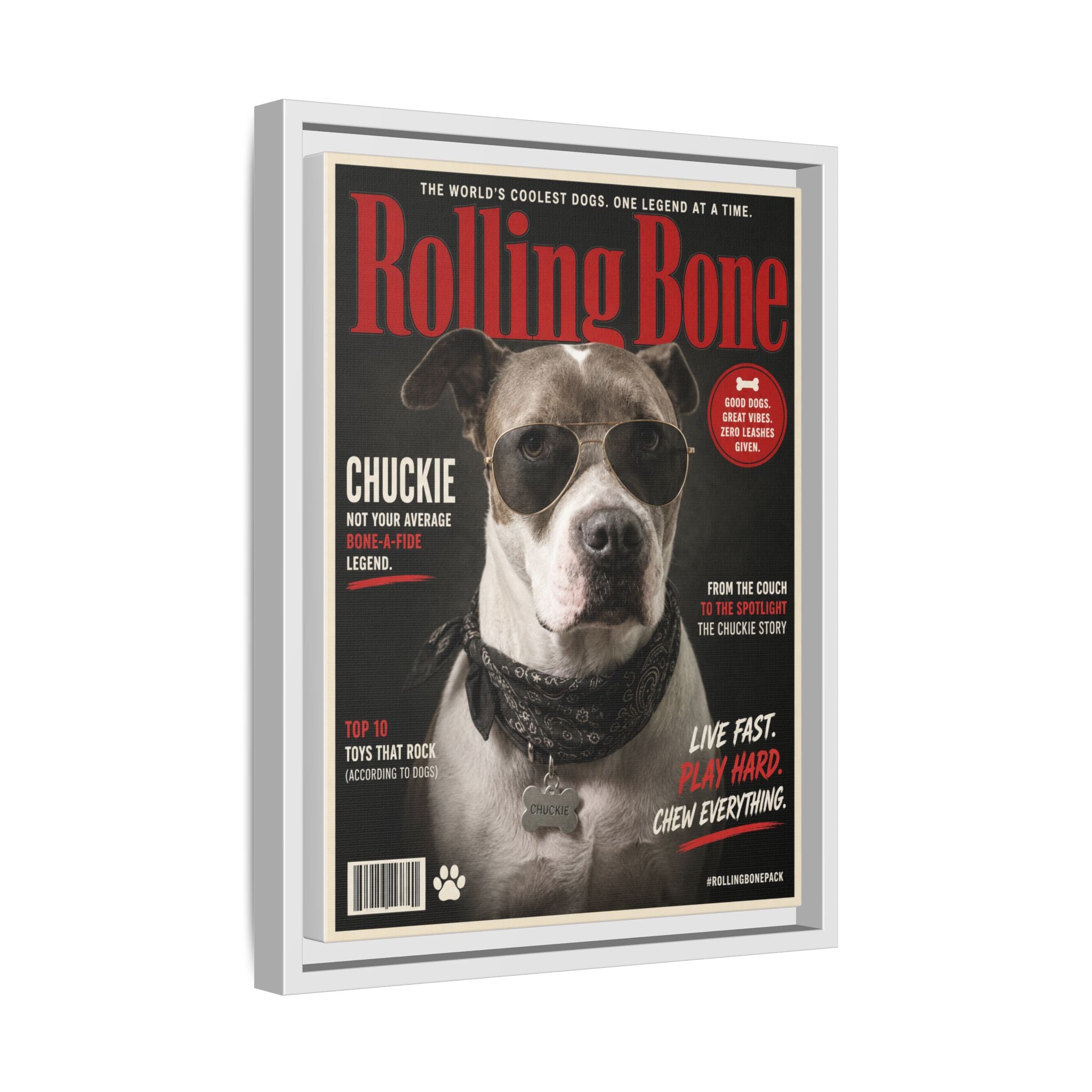 Rolling Bone Magazine Personalized Pet Framed Canvas — Custom Dog Portrait Framed Canvas Wall Art, Made to Order