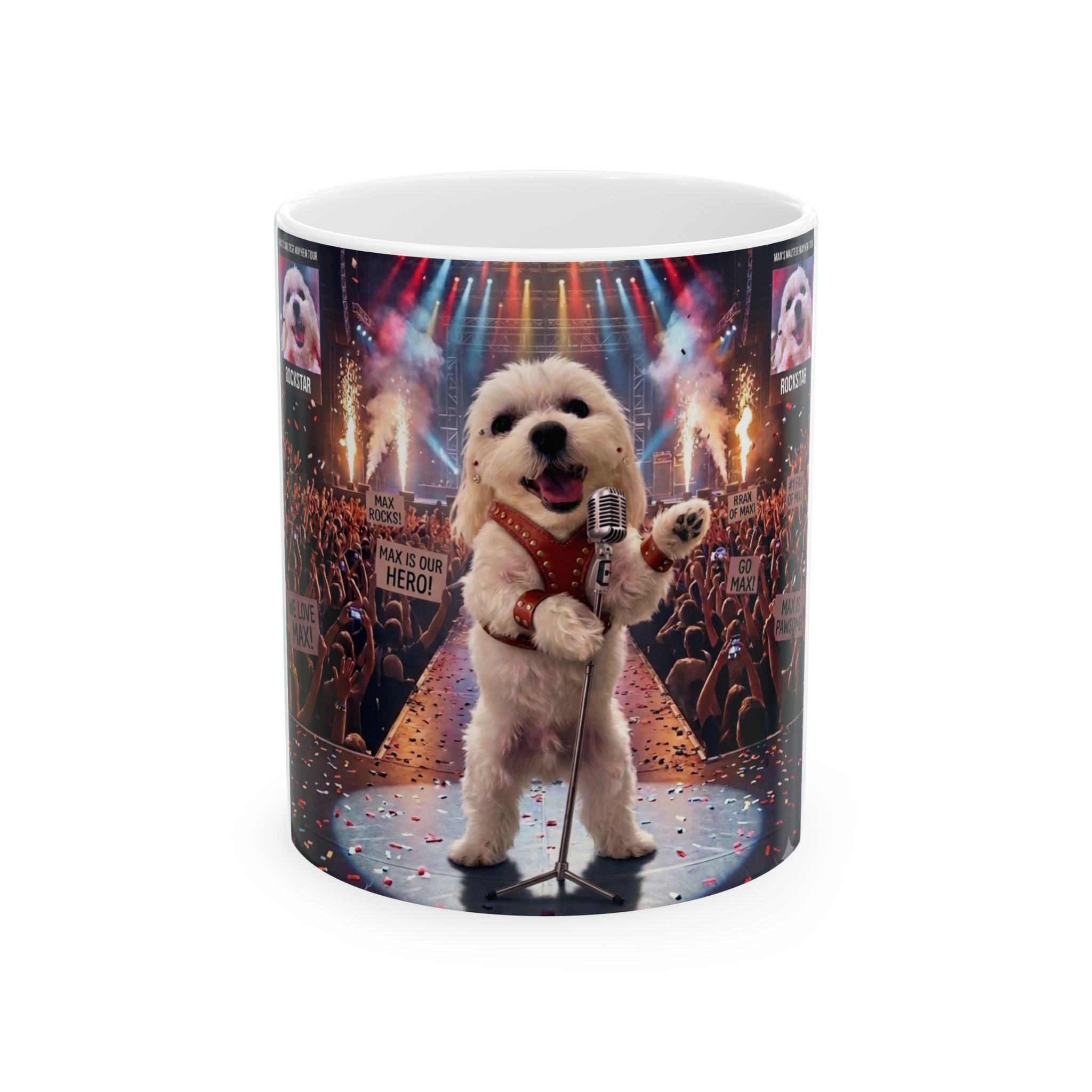 Rockstar Dog Ceramic Mug — Cute Singing Puppy Concert Coffee Cup (11oz/15oz)