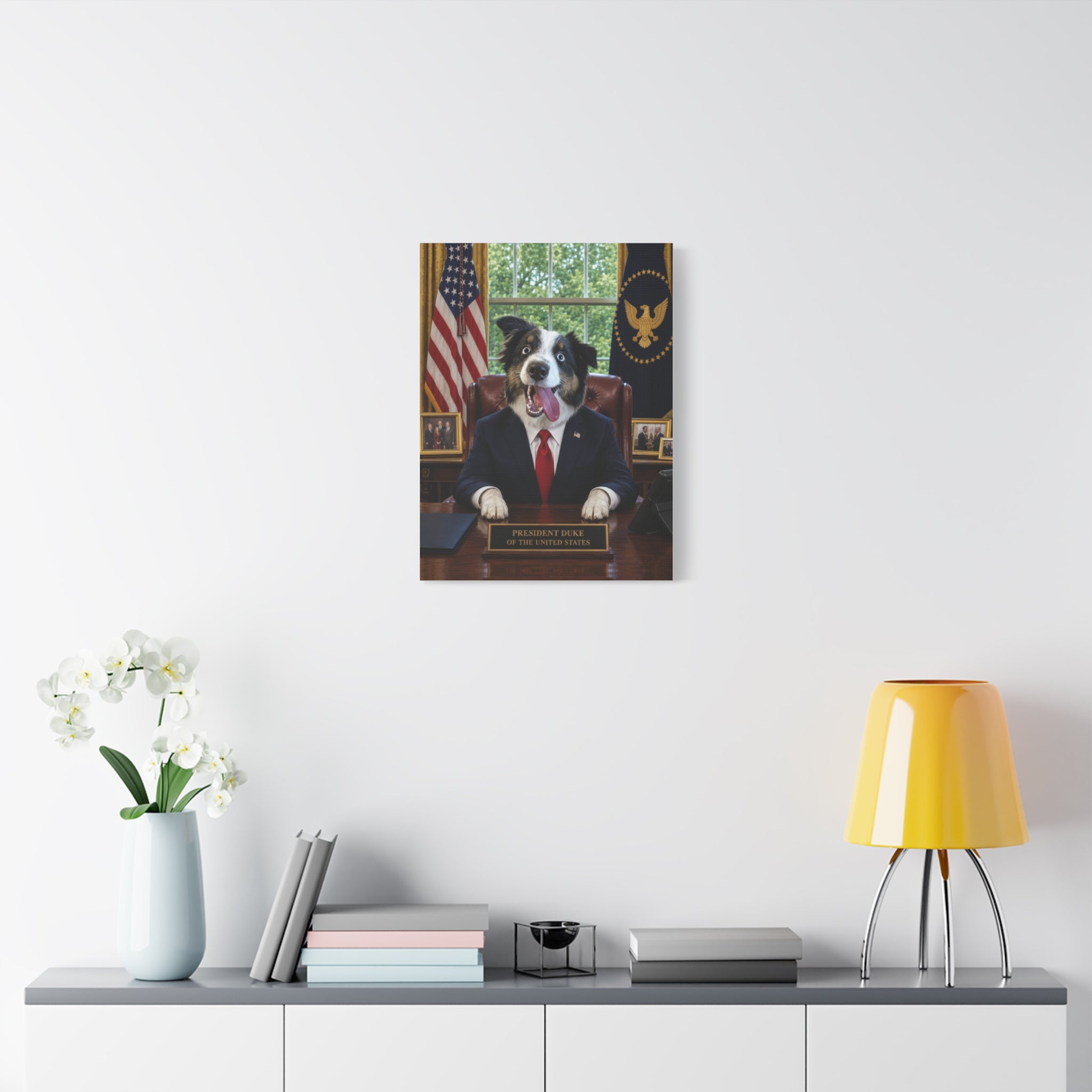 President Personalized Pet Canvas — Custom Dog Portrait Stretched Canvas Wall Art, Made to Order