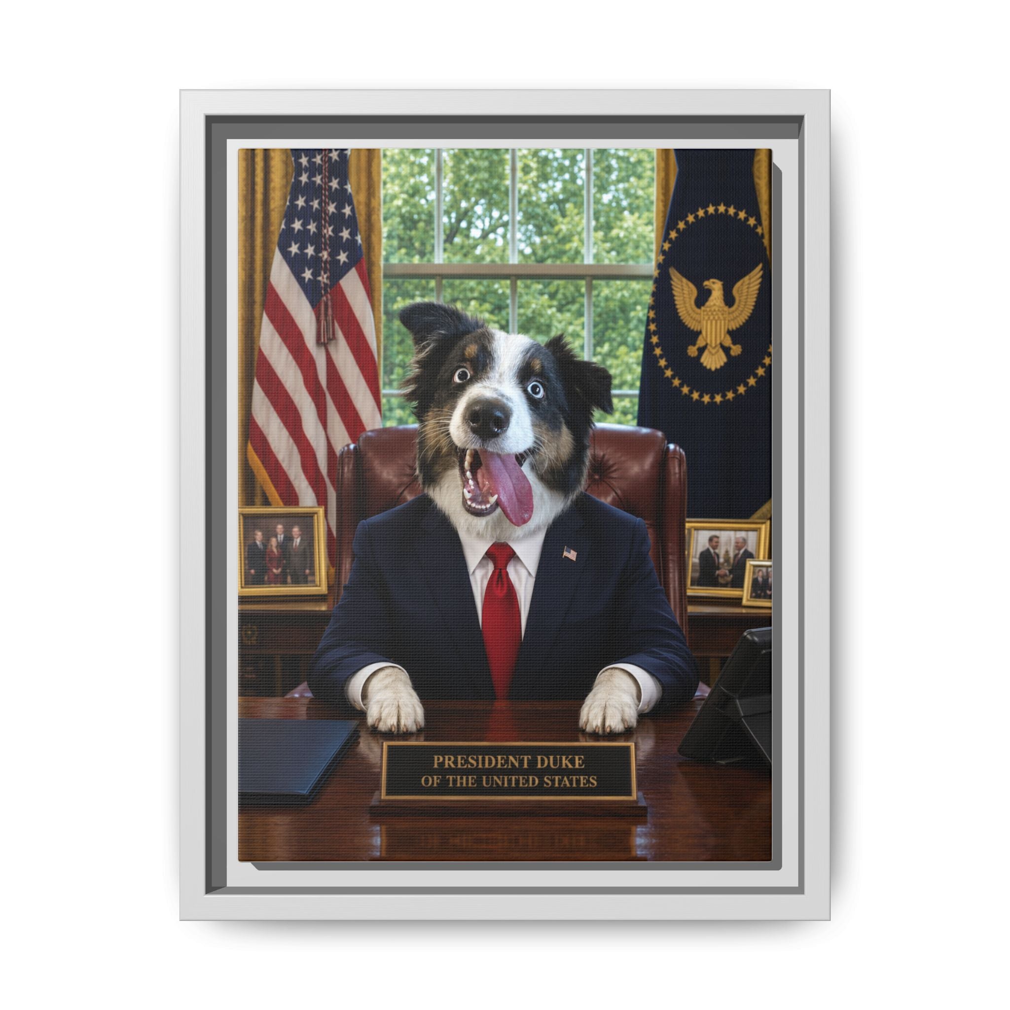 President Personalized Pet Framed Canvas — Custom Dog Portrait Framed Canvas Wall Art, Made to Order
