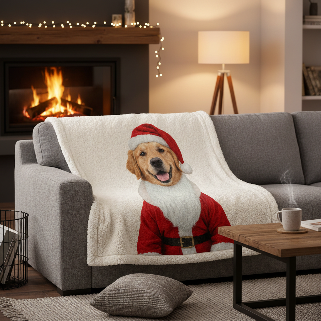 Sherpa Blanket with Santa Paws Portrait